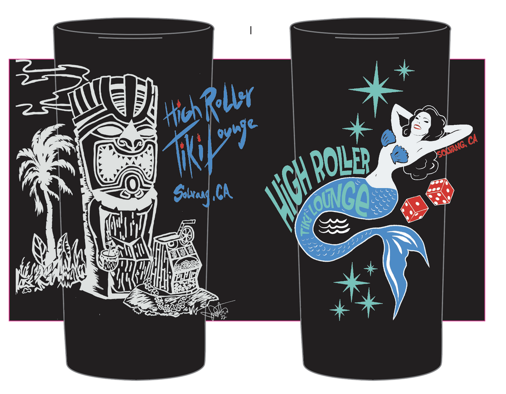 Flat Black Cooler-Highball Glass Set Mermaid/Tiki
