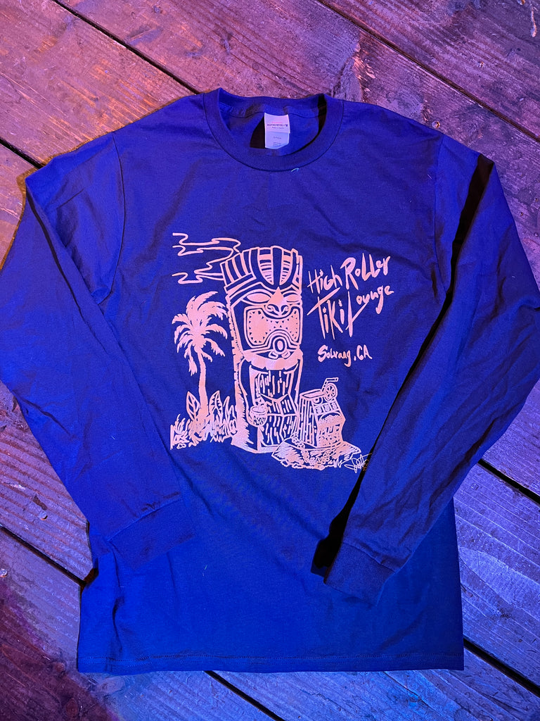 Long Sleeve Blue High Roller Tiki Lounge T-Shirt Mens (lono)